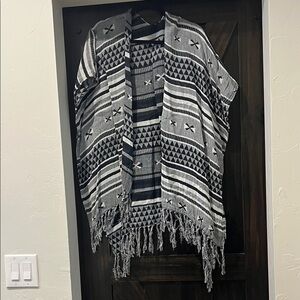 Patterned Fringe Throw Shawl